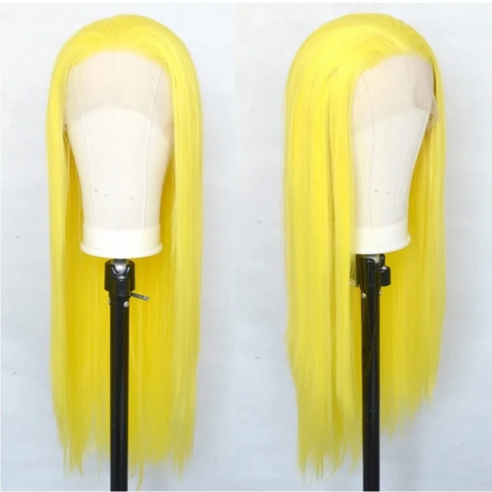 24” Yellow Silky Long Straight Lace Front Wig NEW